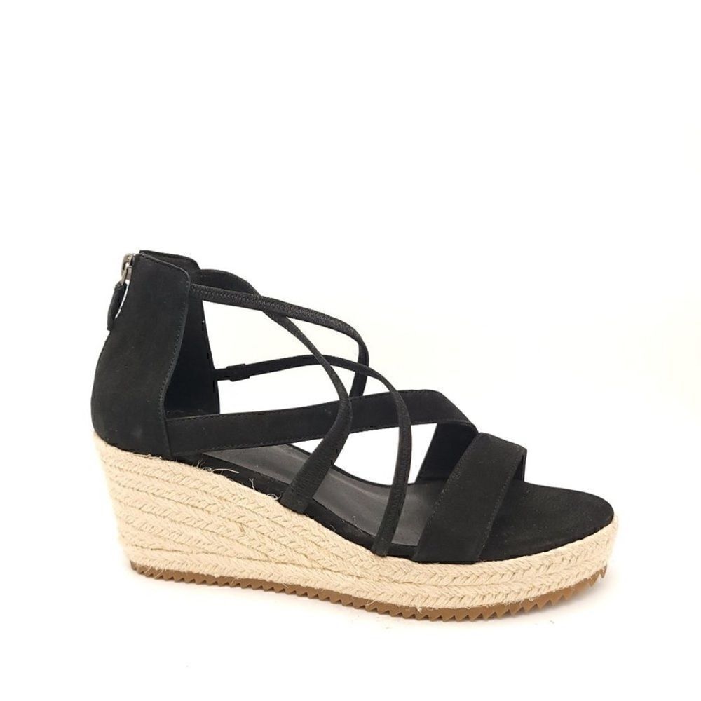 NEW Eileen Fisher Wanda Wedge Espadrille Sandal Black Women's Sz 9.5 MSRP $195